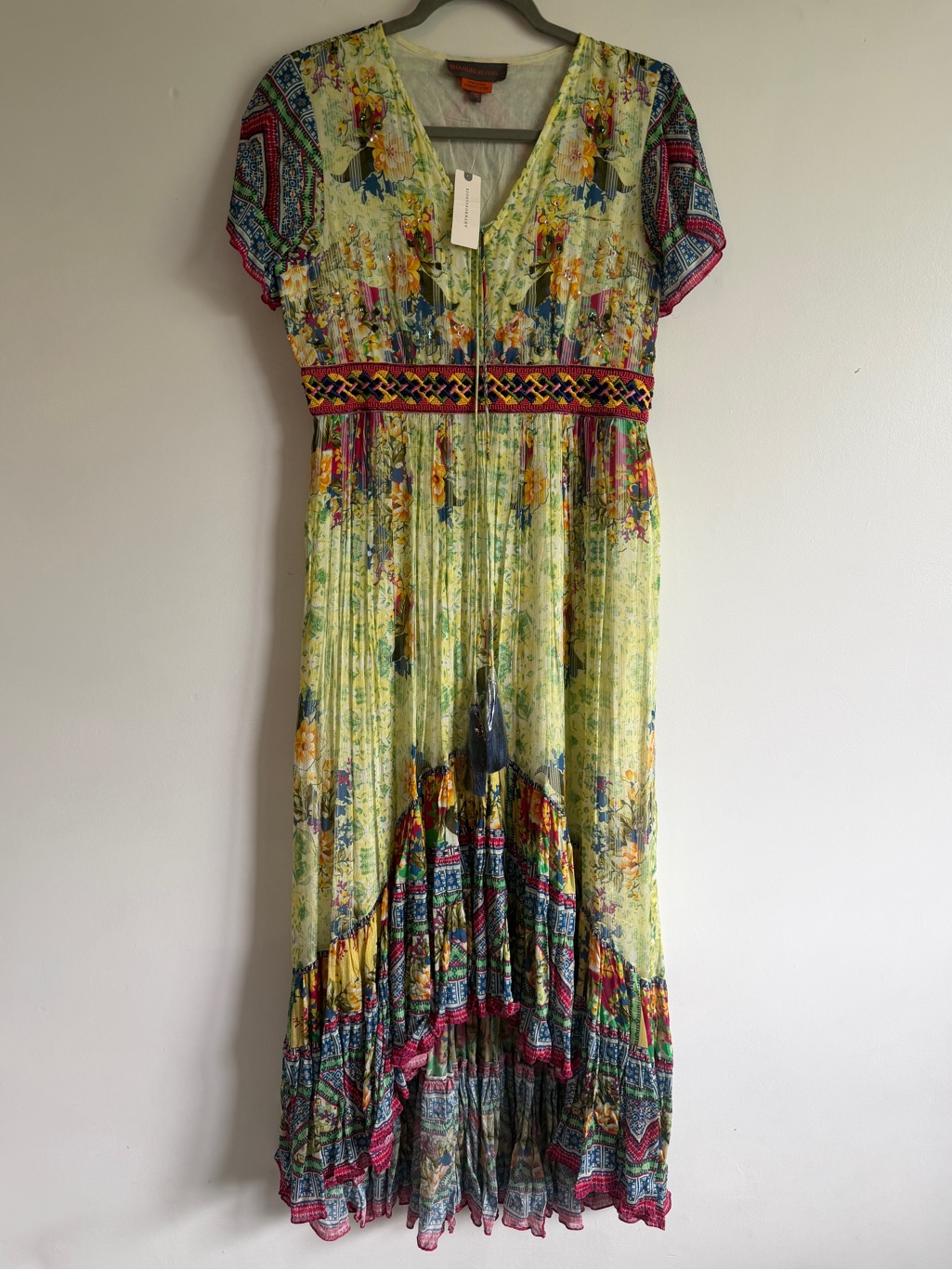 Anthropologie Bohemian Beaded Floral Hi-Lo Maxi Dress